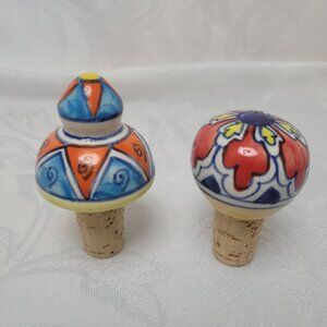 Ceramic Wine Bottle Cork Bottle Stopper Hand Painted Set of 2